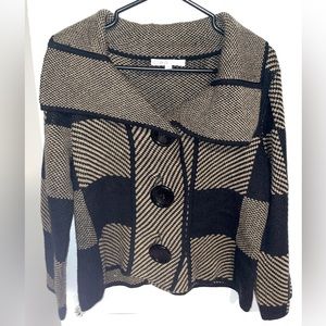 CLEO Brown & Black Button Knit Cowl Neck Sweater Jacket Size Small